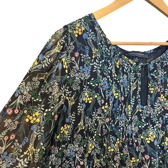 Tommy Hilfiger Women Top 2X Navy Floral Babydoll Cottagecore‎ Romantic Peasant - Picture 6 of 11